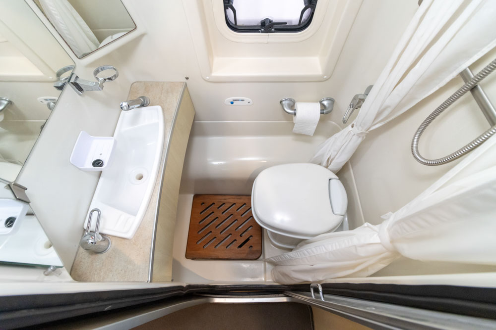 Combination ensuite in the Trakka Torino Campervan