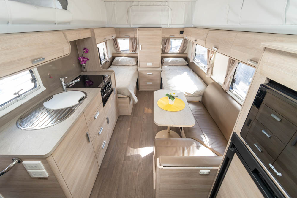 Looking to the front inside the Jayco Journey 17.55-9 Pop Top Caravan