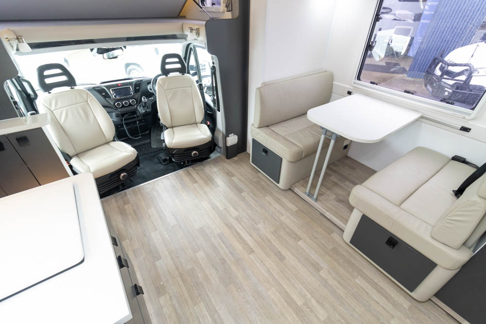 Leather upholstered seating in the Sunliner Navian 541 Motorhome