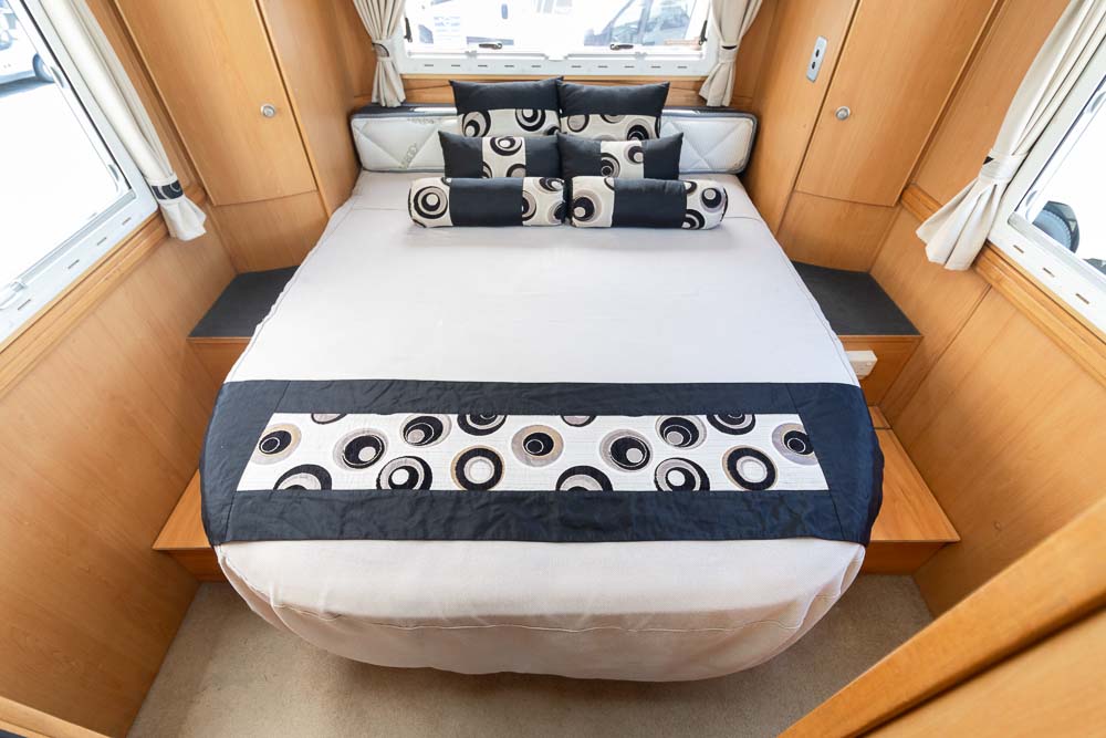 Island bed in the Sunliner Sunrise Motorhome