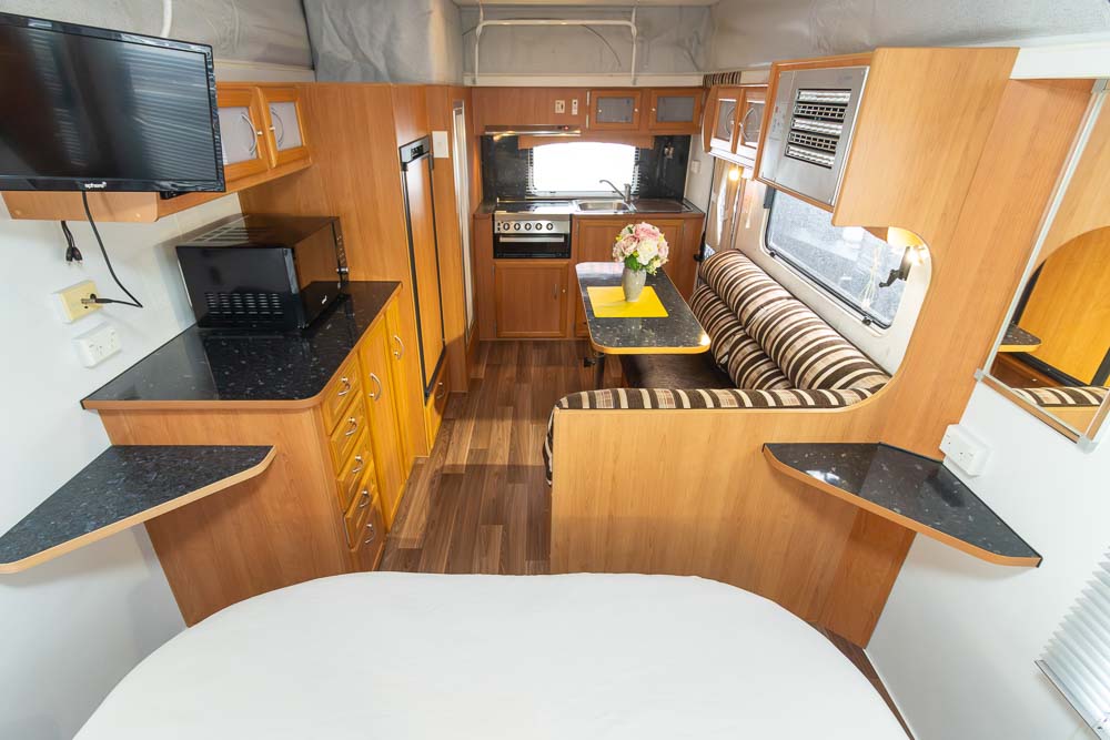 Looking to the rear inside the Windsor Classic Pop Top Caravan