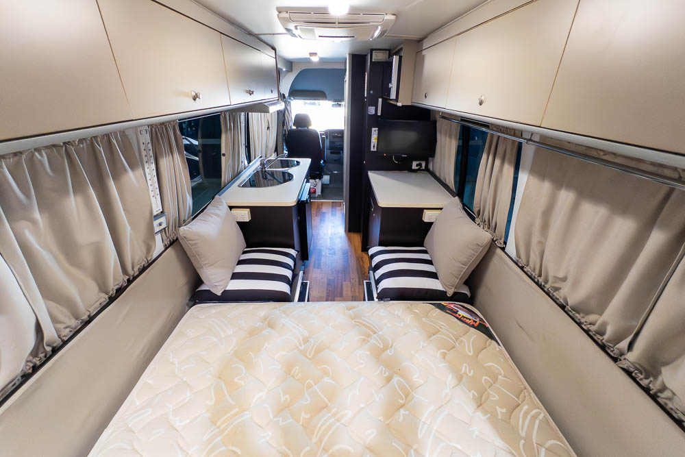 Looking to the front inside the Talvor Campervan